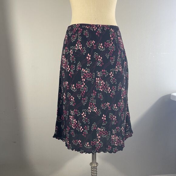 Ann Taylor Loft Womens Black Floral A line Skirt Size 8 Semi Sheer Unlined Rayon - Picture 6 of 13
